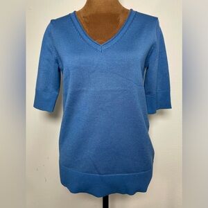 Melissa Paige Top, Elegant Blue V-Neck Shirt, Size XS, NWT